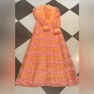 Vintage Alfred Shaheen Floral Maxi Gown in Orange